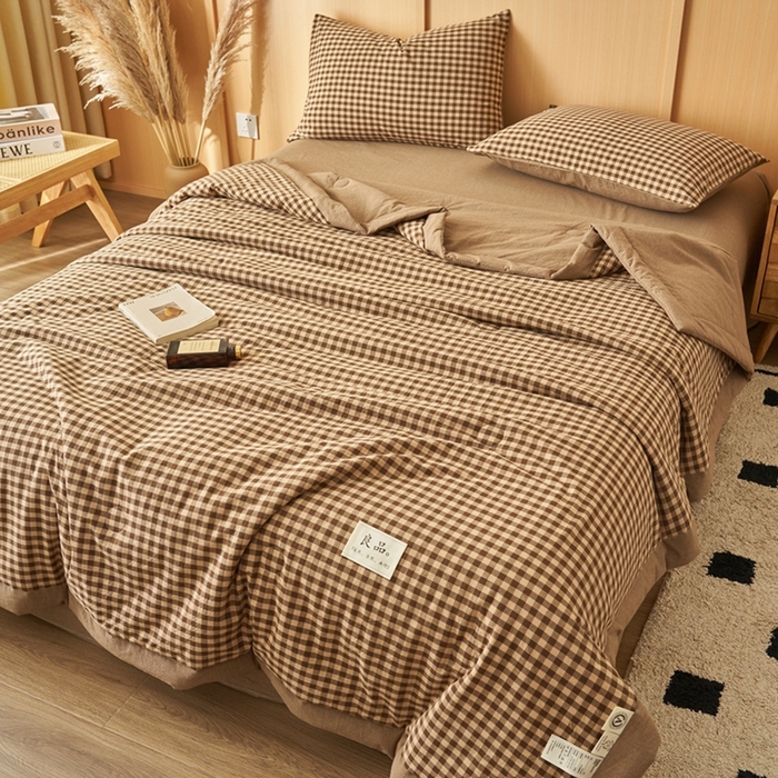 91家纺网 家纺一手货源 找家纺 简如 2026新款全棉纯棉色织水洗棉棉花空调被夏凉被 芸素-咖