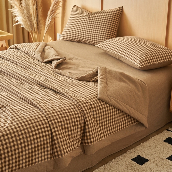 91家纺网 家纺一手货源 找家纺 简如 2026新款全棉纯棉色织水洗棉棉花空调被夏凉被 芸素-咖