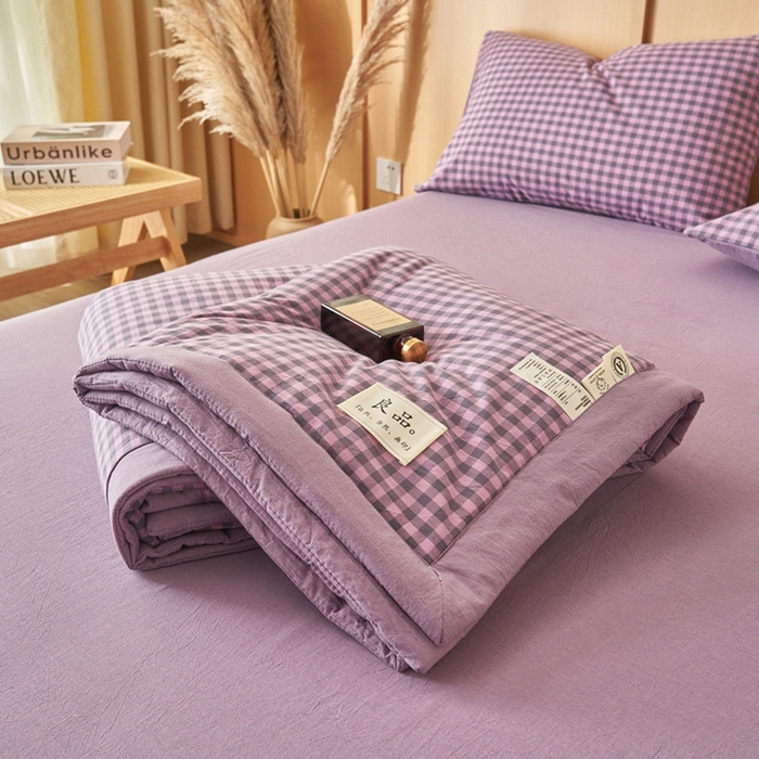 91家纺网 家纺一手货源 找家纺 简如 2026新款全棉纯棉色织水洗棉棉花空调被夏凉被 芸素-紫
