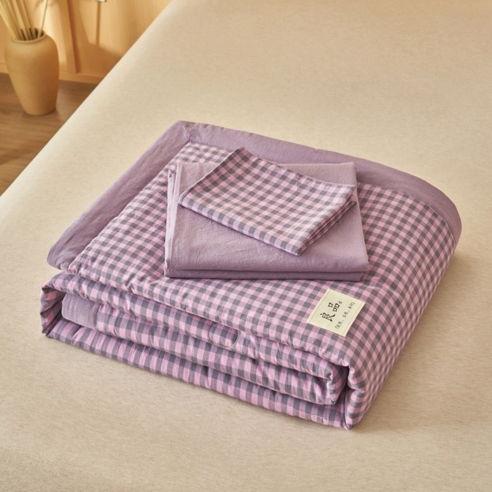 91家纺网 家纺一手货源 找家纺 简如 2026新款全棉纯棉色织水洗棉棉花空调被夏凉被 芸素-紫