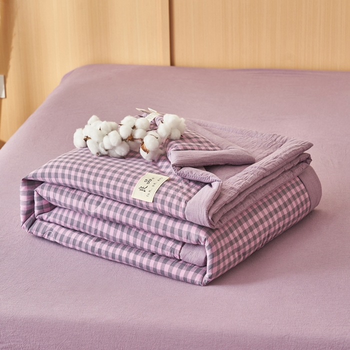 91家纺网 家纺一手货源 找家纺 简如 2026新款全棉纯棉色织水洗棉棉花空调被夏凉被 芸素-紫