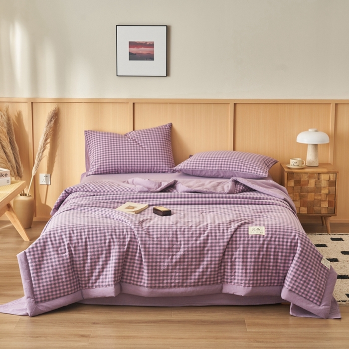 91家纺网 家纺一手货源 找家纺 简如 2026新款全棉纯棉色织水洗棉棉花空调被夏凉被 芸素-紫