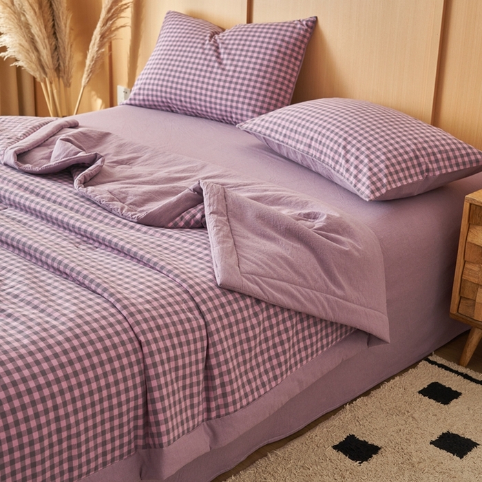 91家纺网 家纺一手货源 找家纺 简如 2026新款全棉纯棉色织水洗棉棉花空调被夏凉被 芸素-紫