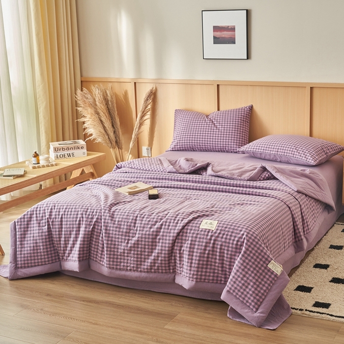 91家纺网 家纺一手货源 找家纺 简如 2026新款全棉纯棉色织水洗棉棉花空调被夏凉被 芸素-紫