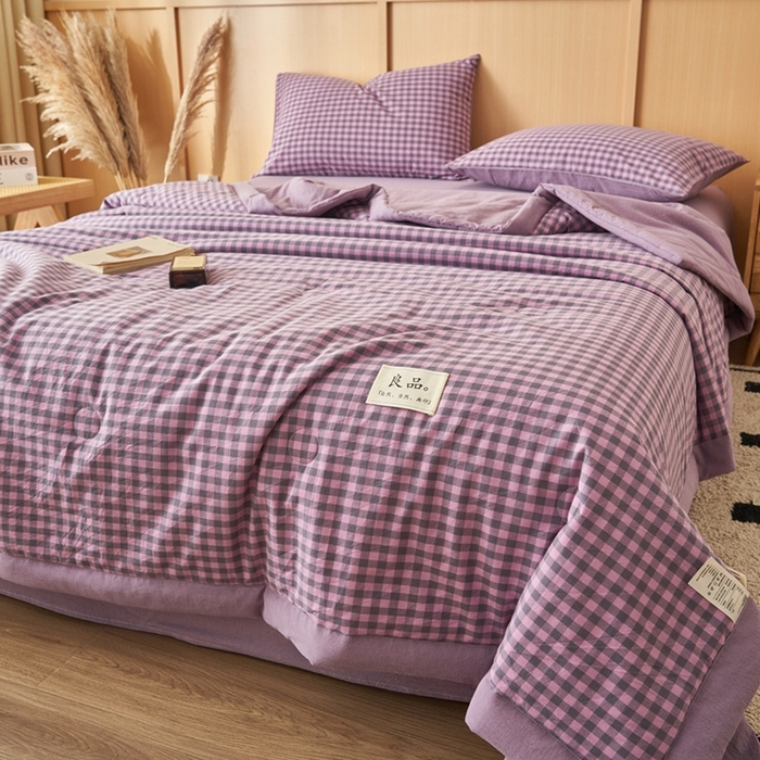 91家纺网 家纺一手货源 找家纺 简如 2026新款全棉纯棉色织水洗棉棉花空调被夏凉被 芸素-紫