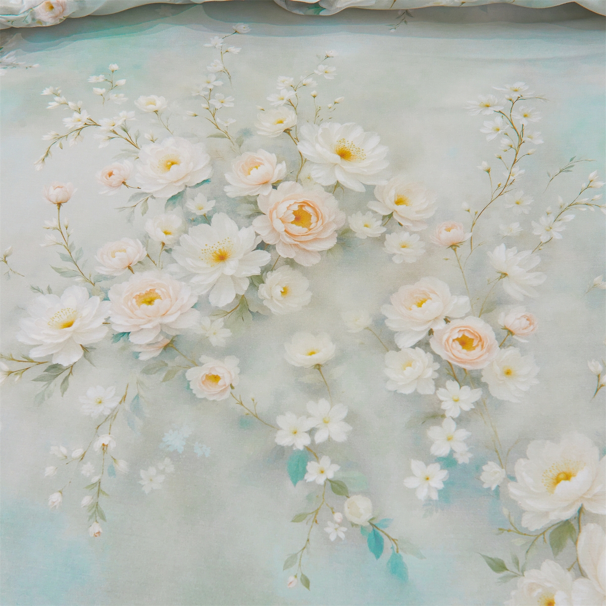 91家纺网 家纺一手货源 找家纺 宜凡家纺 2026新款莱赛尔印花夹棉床裙四件套 蓝铃风语