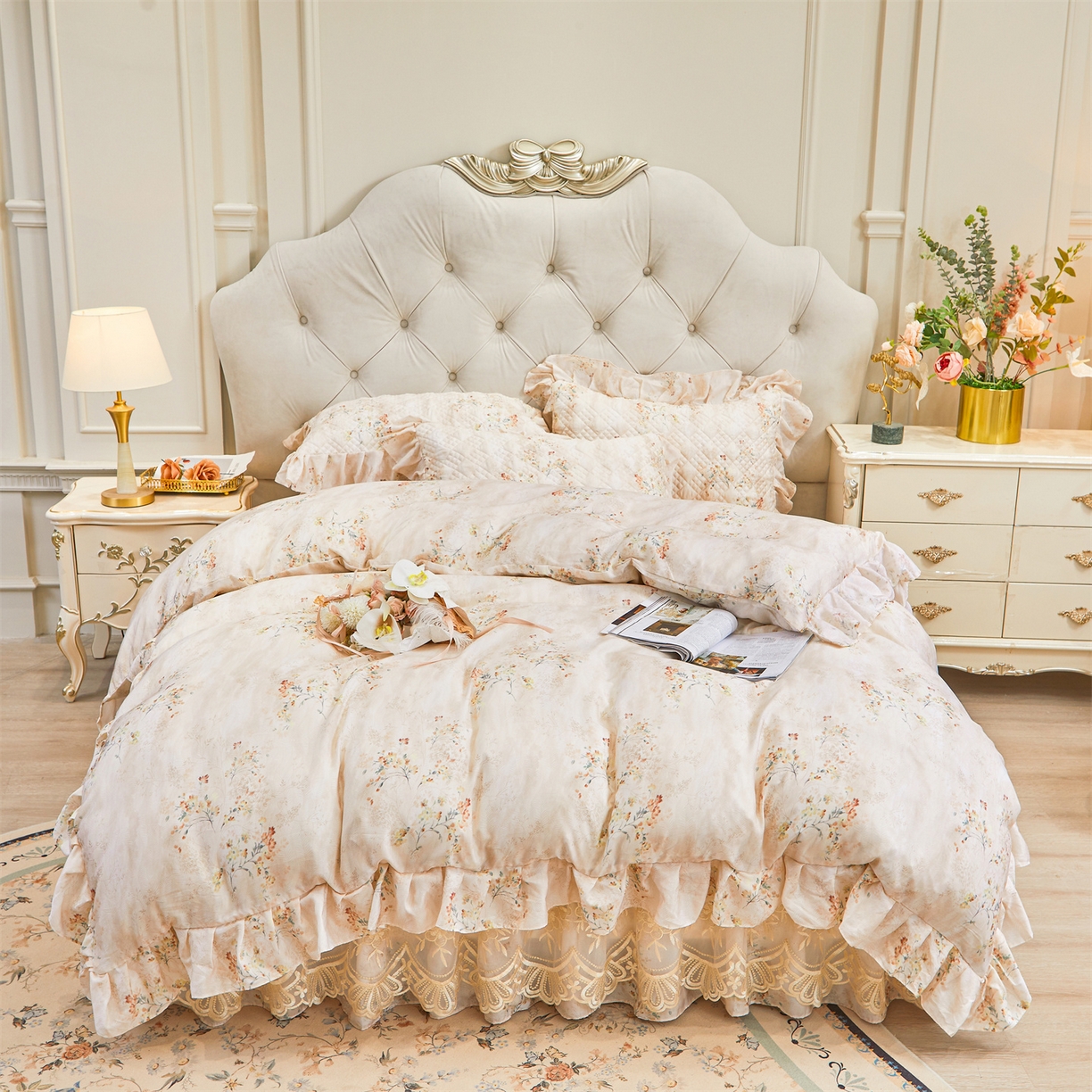 91家纺网 家纺一手货源 找家纺 （总）宜凡家纺 2026新款莱赛尔印花夹棉床裙四件套