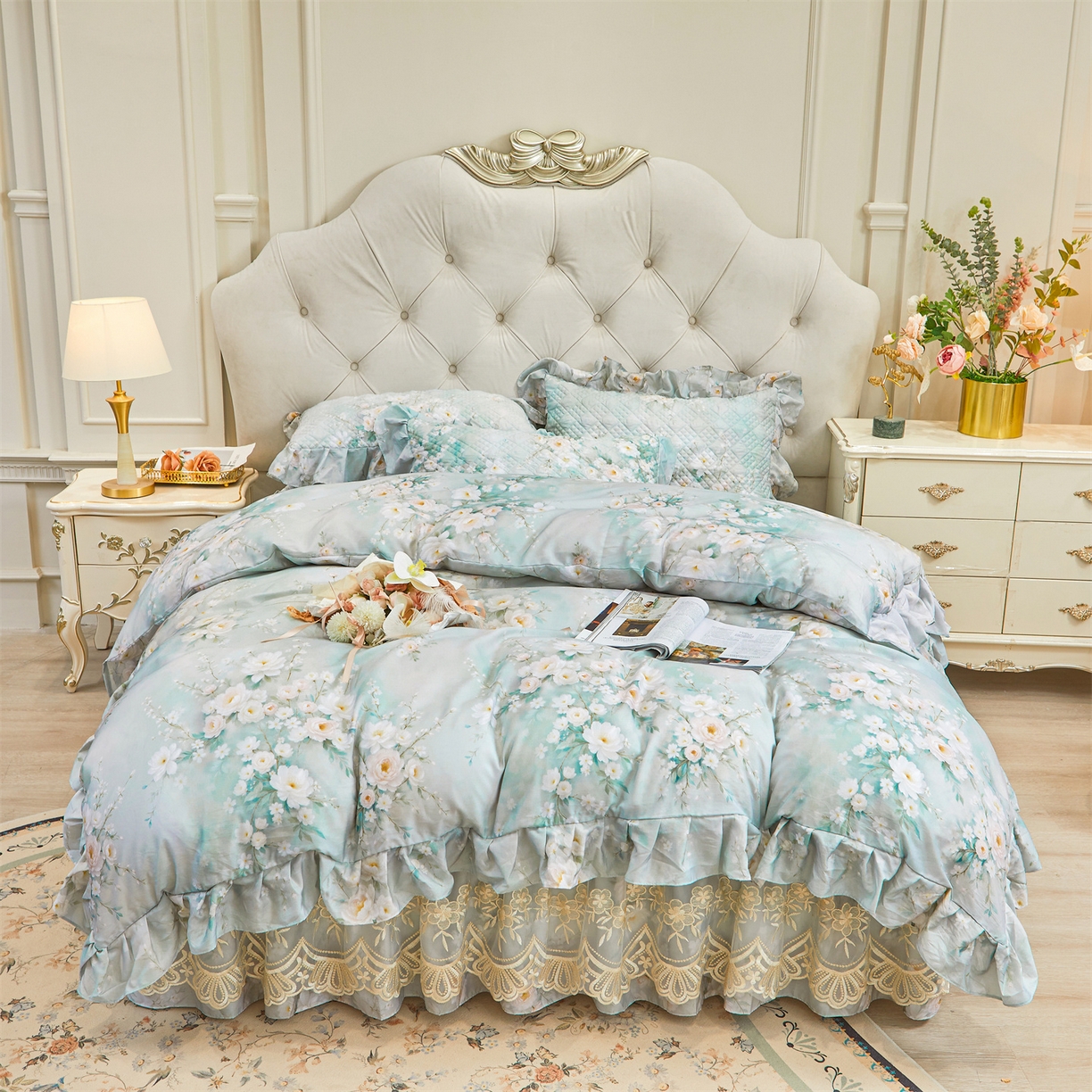 91家纺网 家纺一手货源 找家纺 （总）宜凡家纺 2026新款莱赛尔印花夹棉床裙四件套