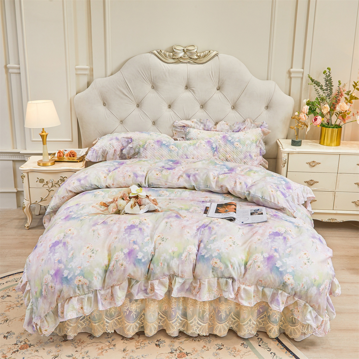 91家纺网 家纺一手货源 找家纺 （总）宜凡家纺 2026新款莱赛尔印花夹棉床裙四件套