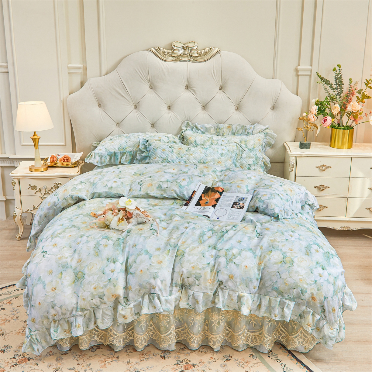 91家纺网 家纺一手货源 找家纺 （总）宜凡家纺 2026新款莱赛尔印花夹棉床裙四件套