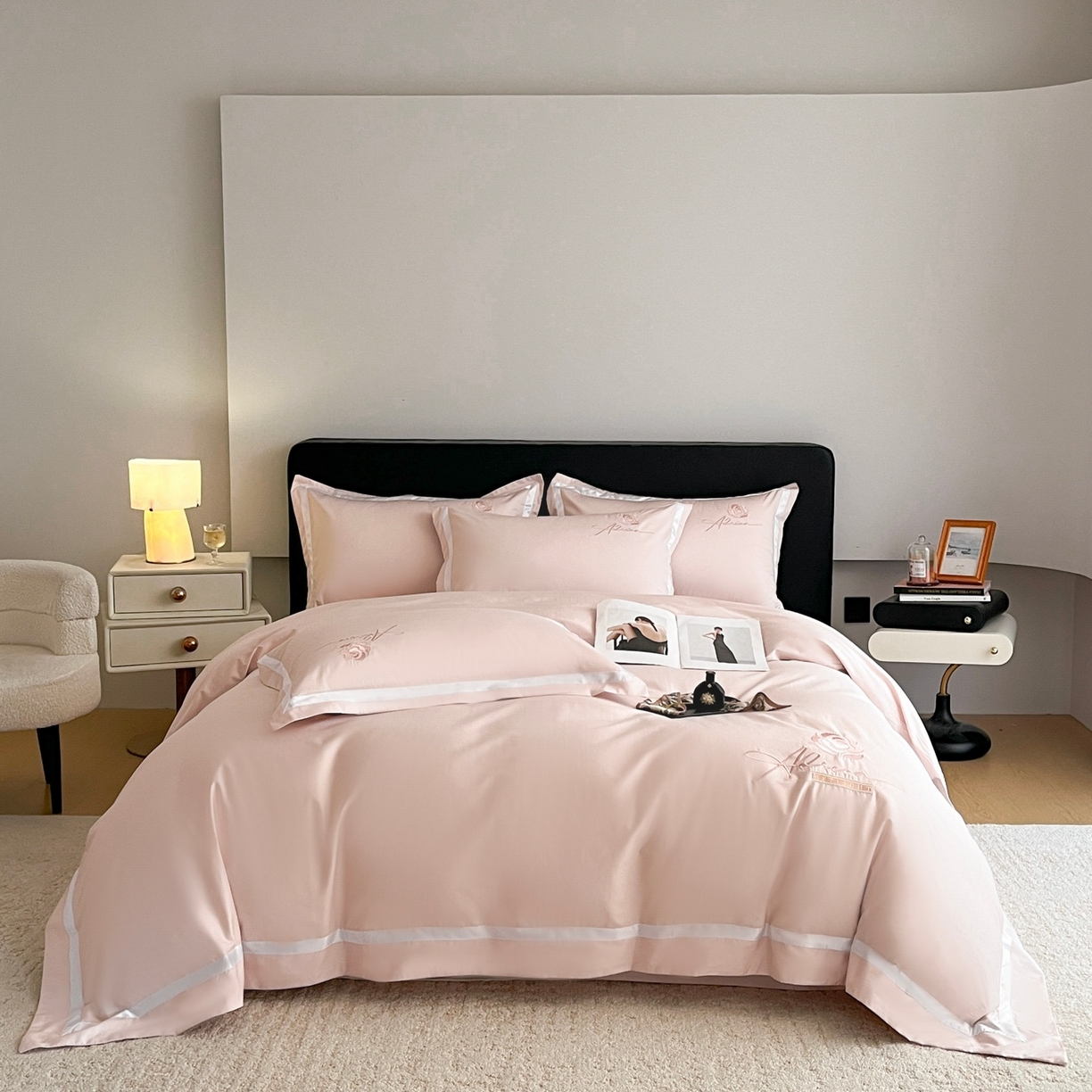 （总）新方向 【控价 提供买家秀】2026新款刺绣50s双股全棉贡缎长绒棉四件套-茶花开了（控价 标准328元 加大348元）