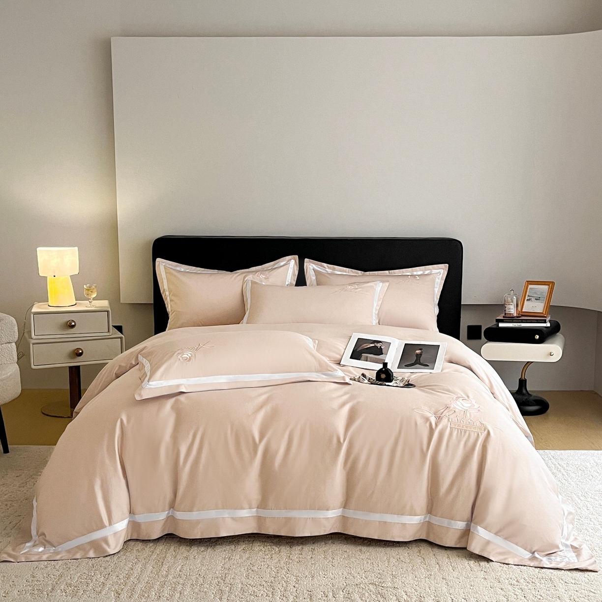 新方向 【控价 提供买家秀】2026新款刺绣50s双股全棉贡缎长绒棉四件套-茶花开了（控价 标准328元 加大348元） 茶花开了-香槟