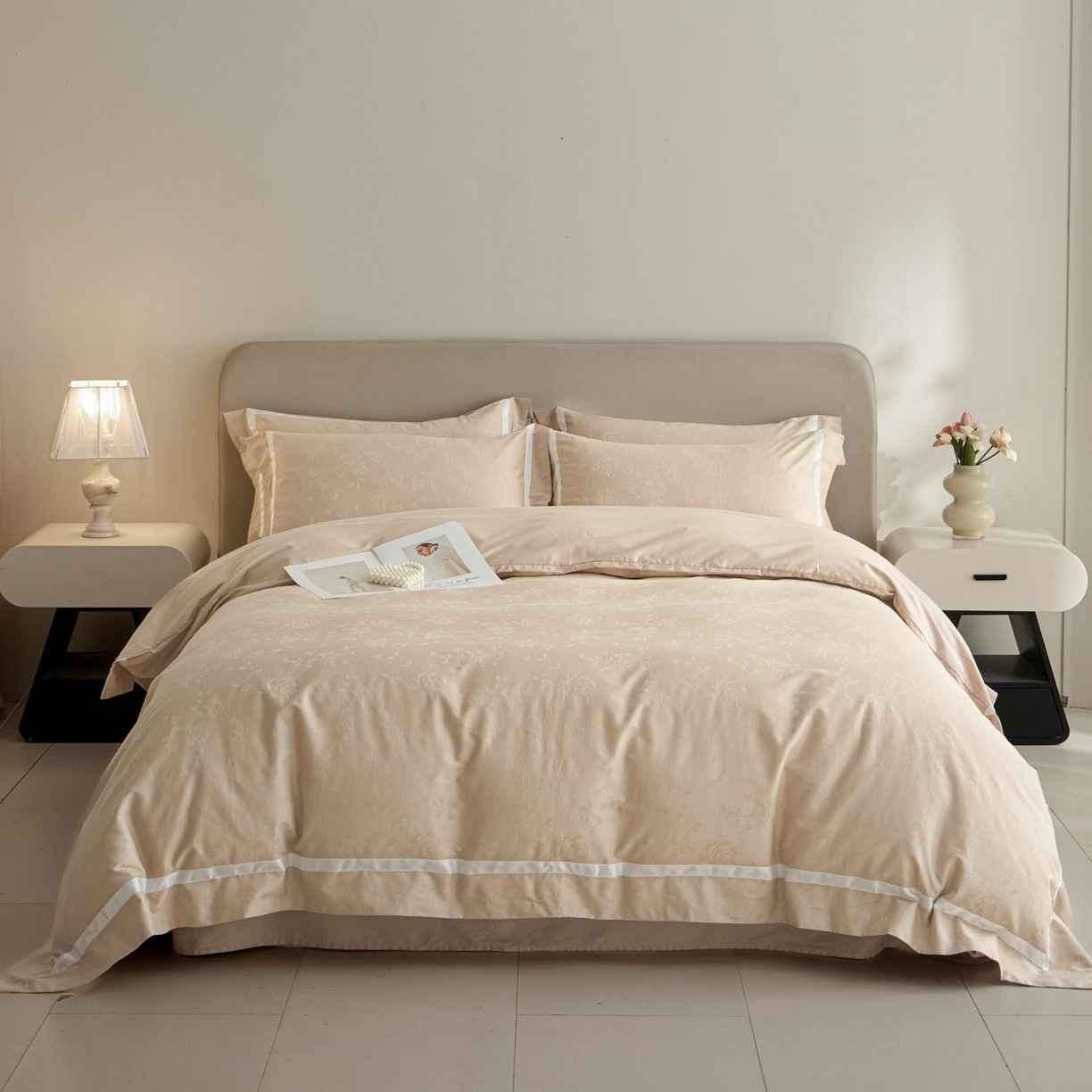 91家纺网 家纺一手货源 找家纺 （总）新方向 【控价 提供买家秀】2026新款提花50s双股全棉贡缎长绒棉四件套-繁花（控价 标准338元 加大358元）