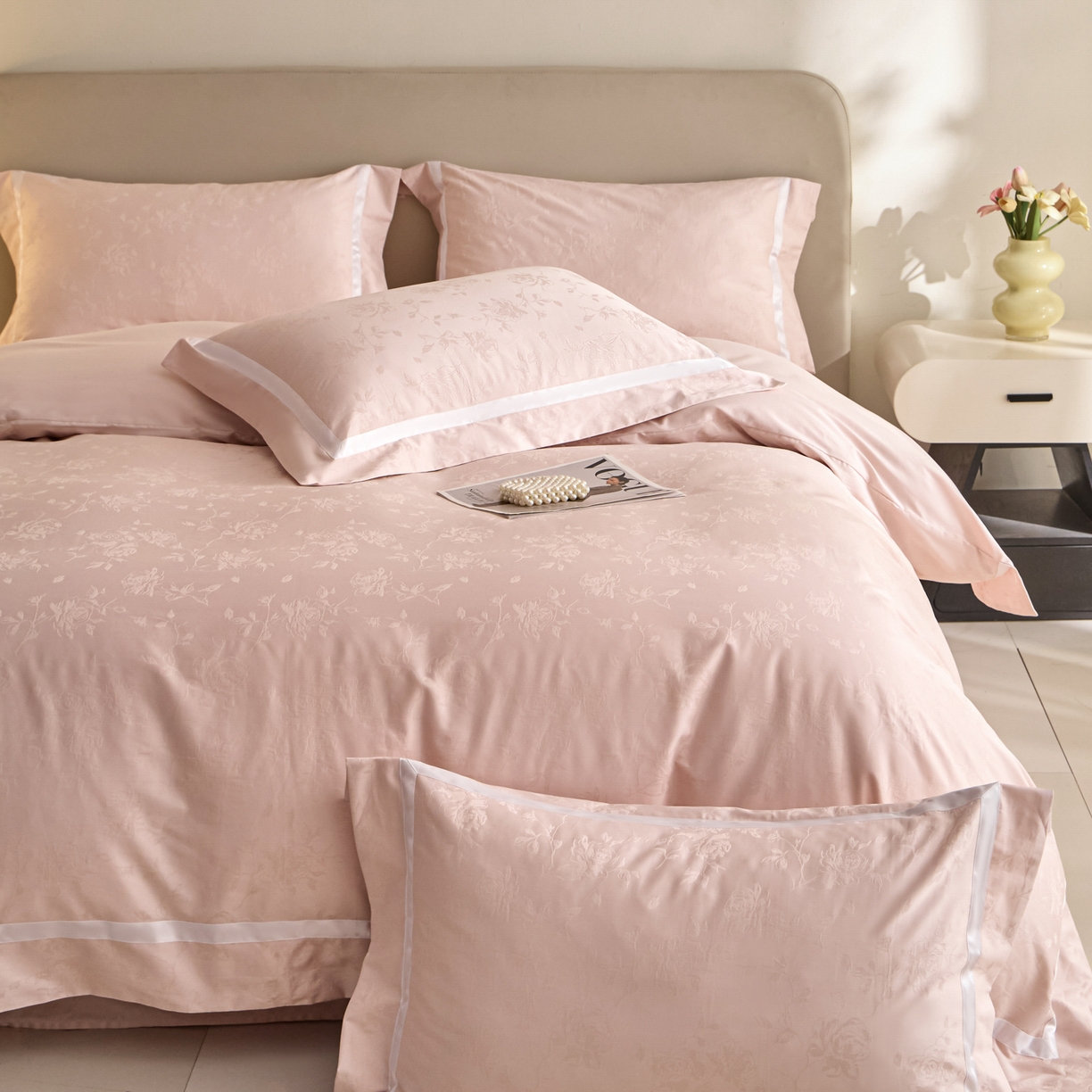 91家纺网 家纺一手货源 找家纺 （总）新方向 【控价 提供买家秀】2026新款提花50s双股全棉贡缎长绒棉四件套-繁花（控价 标准338元 加大358元）