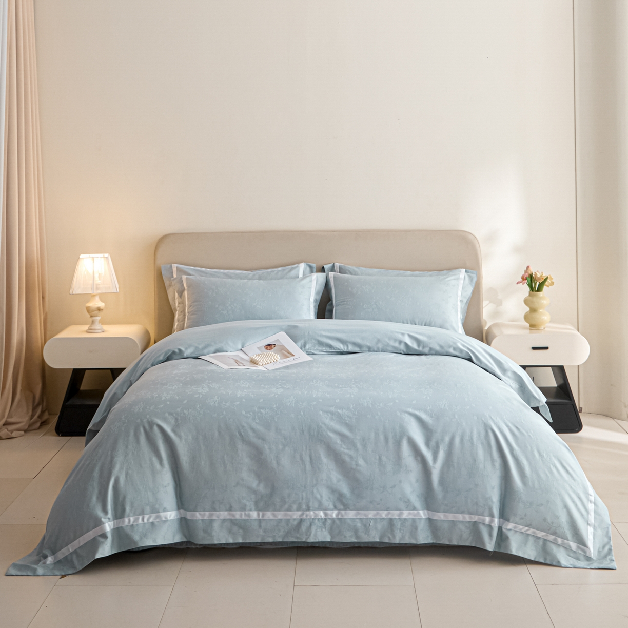 91家纺网 家纺一手货源 找家纺 （总）新方向 【控价 提供买家秀】2026新款提花50s双股全棉贡缎长绒棉四件套-繁花（控价 标准338元 加大358元）