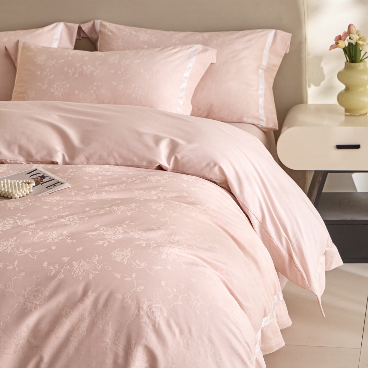 91家纺网 家纺一手货源 找家纺 （总）新方向 【控价 提供买家秀】2026新款提花50s双股全棉贡缎长绒棉四件套-繁花（控价 标准338元 加大358元）