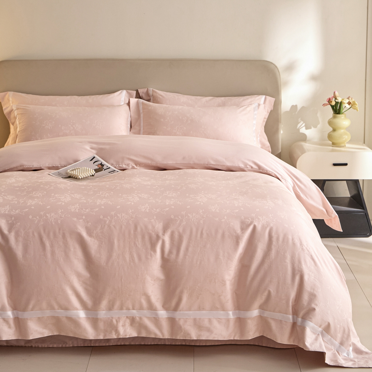 91家纺网 家纺一手货源 找家纺 （总）新方向 【控价 提供买家秀】2026新款提花50s双股全棉贡缎长绒棉四件套-繁花（控价 标准338元 加大358元）