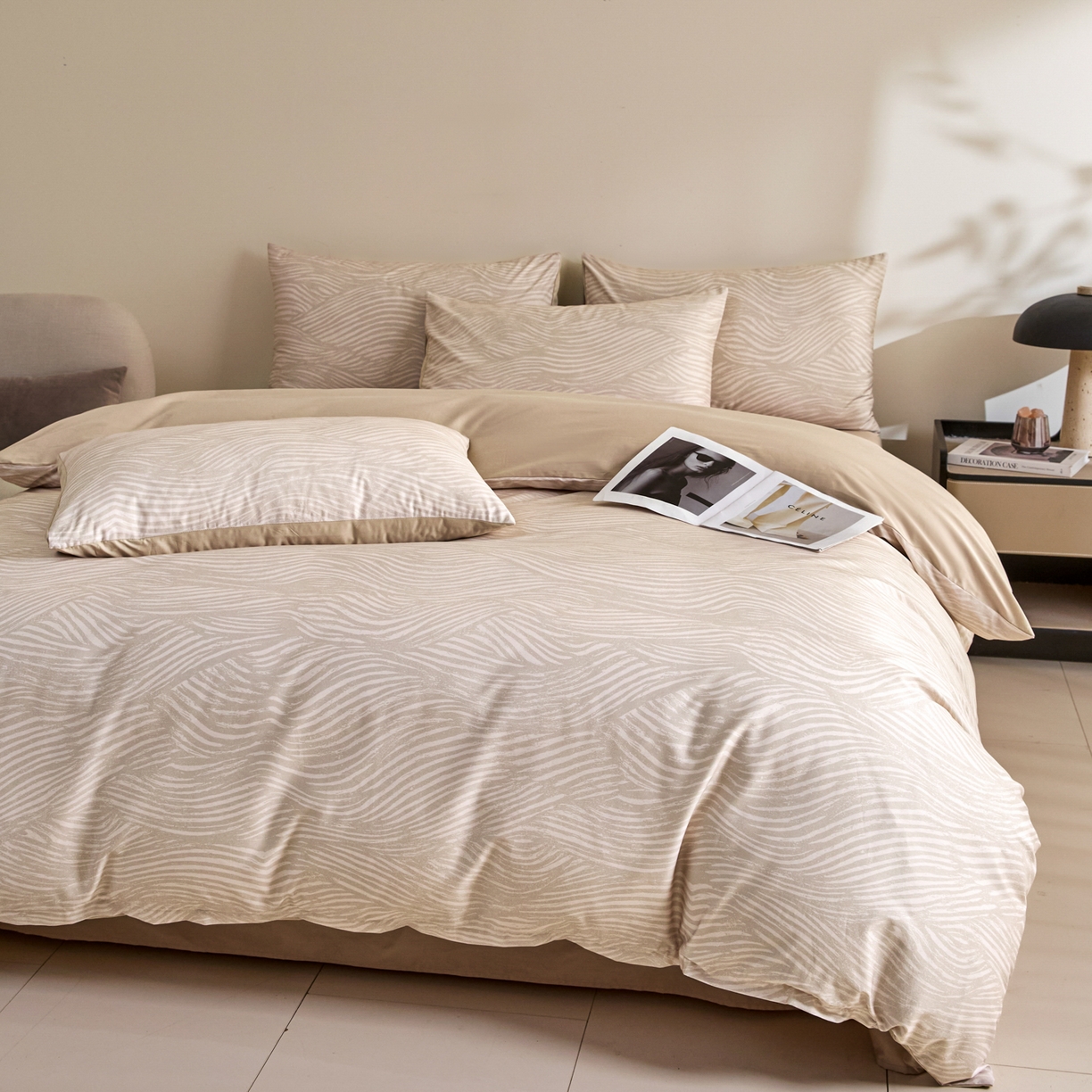 91家纺网 家纺一手货源 找家纺 新方向 【控价 提供买家秀】2026新款 数码印花50s双股全棉贡缎长绒棉四件套-罗马(控价 标准288元 加大308元) 罗马-香槟