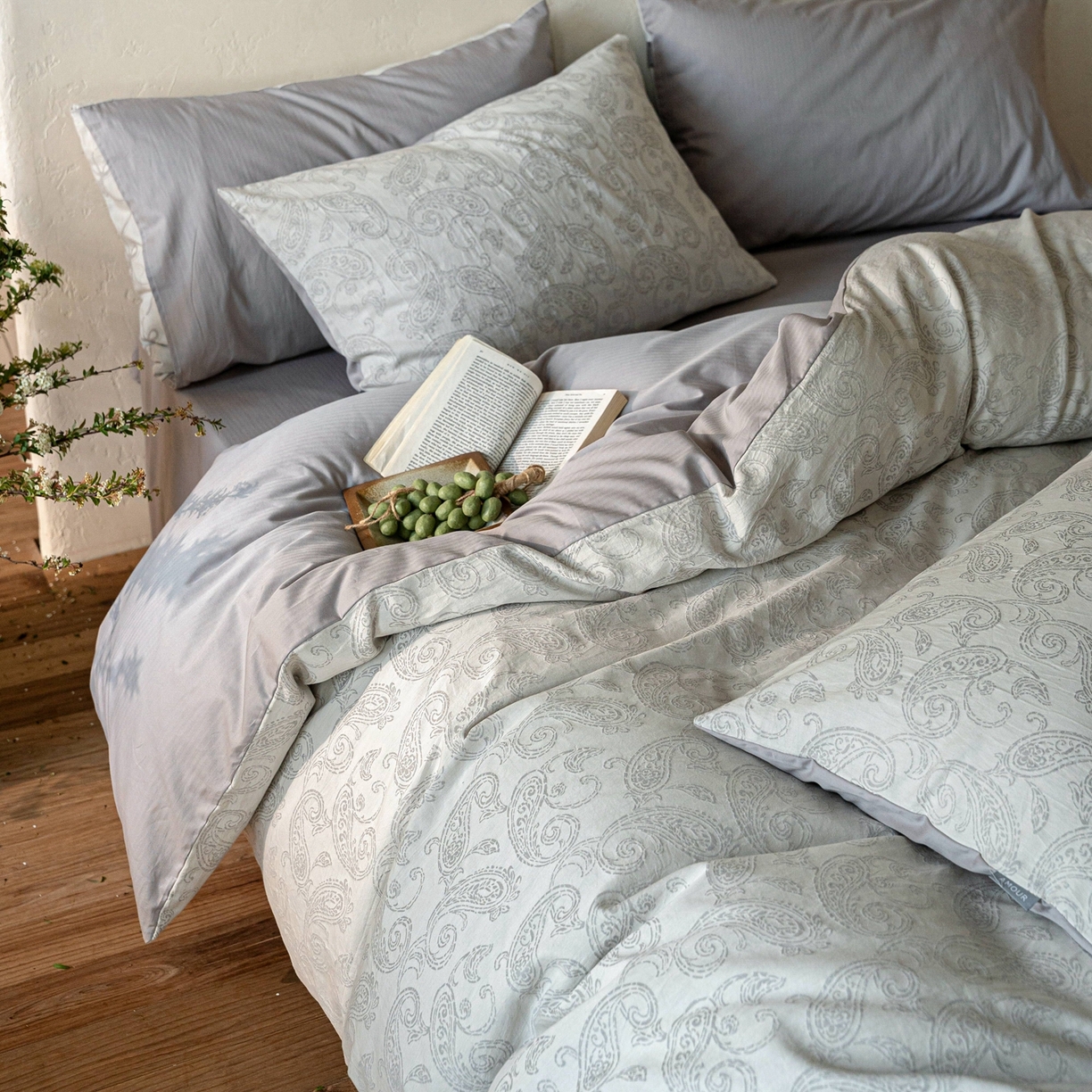 91家纺网 家纺一手货源 找家纺 （总）时光里 2026新款全棉纯棉60支色织水洗提花四件套