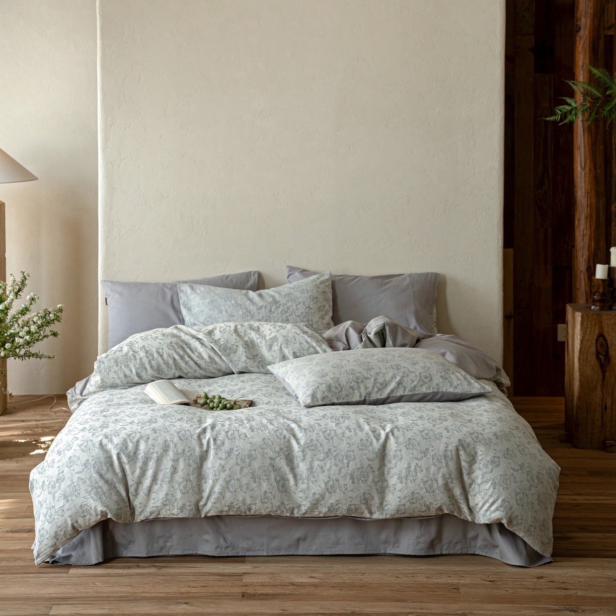 91家纺网 家纺一手货源 找家纺 时光里 2026新款全棉纯棉60支色织水洗提花四件套 椿樱时--浅山