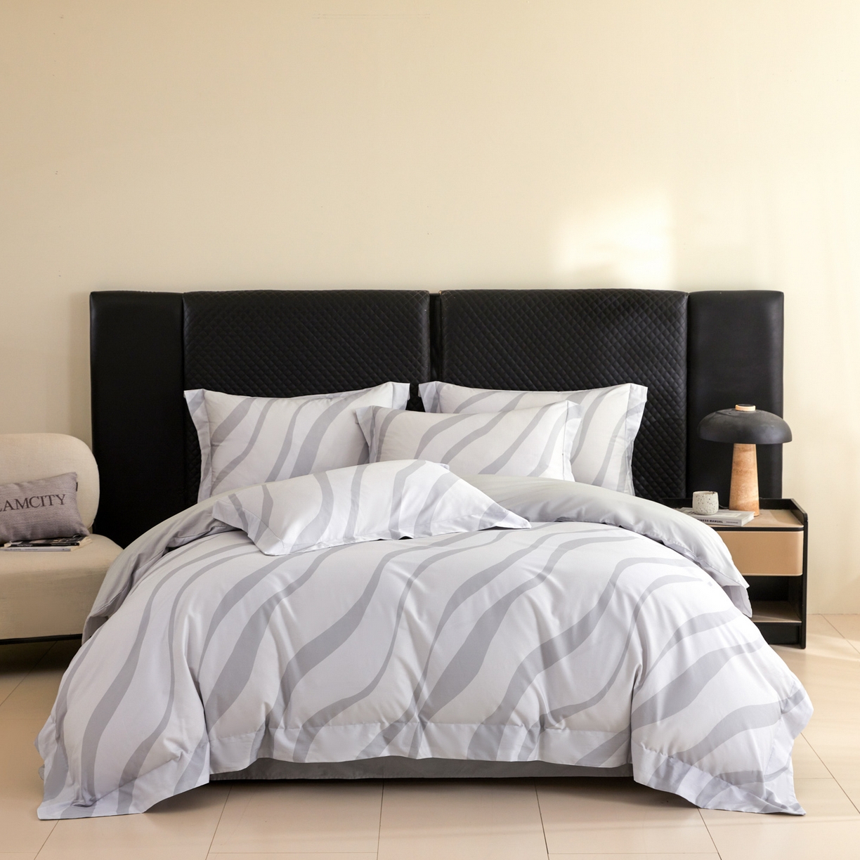 新方向 【控价 提供买家秀】2026新款 数码印花50s双股全棉贡缎长绒棉四件套-轨迹(控价 标准318元 加大338元) 轨迹-爵士灰