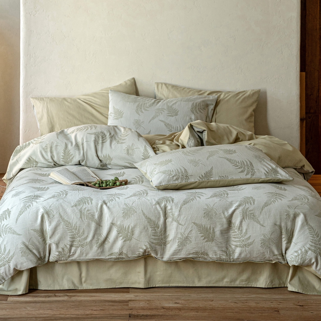 91家纺网 家纺一手货源 找家纺 时光里 2026新款全棉纯棉60支色织水洗提花四件套 枫锦