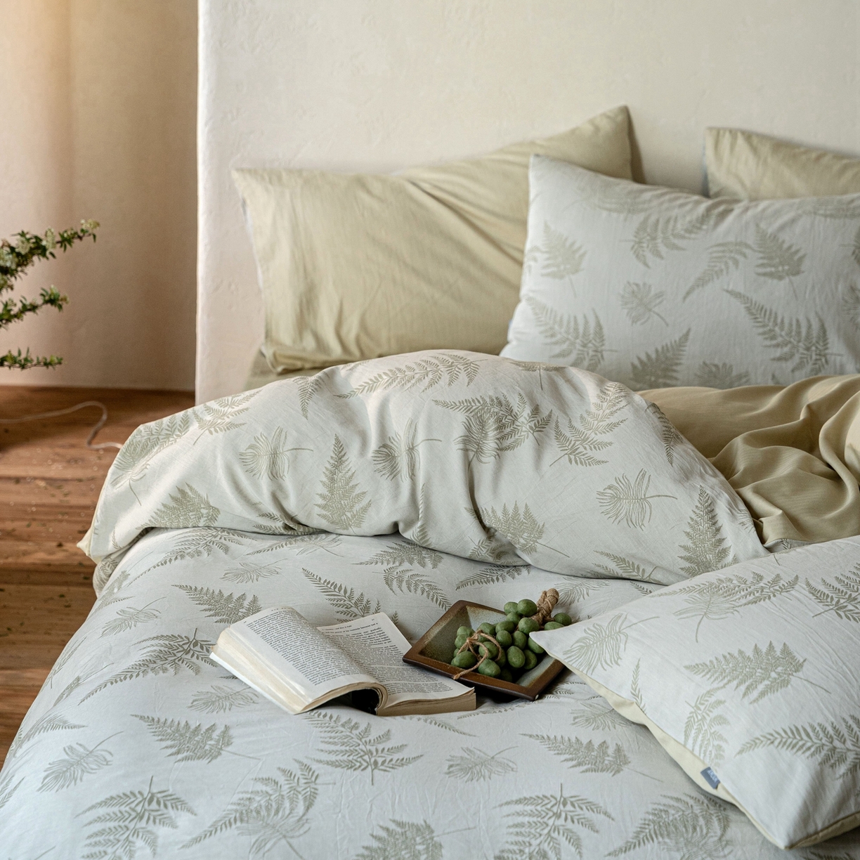 91家纺网 家纺一手货源 找家纺 时光里 2026新款全棉纯棉60支色织水洗提花四件套 枫锦