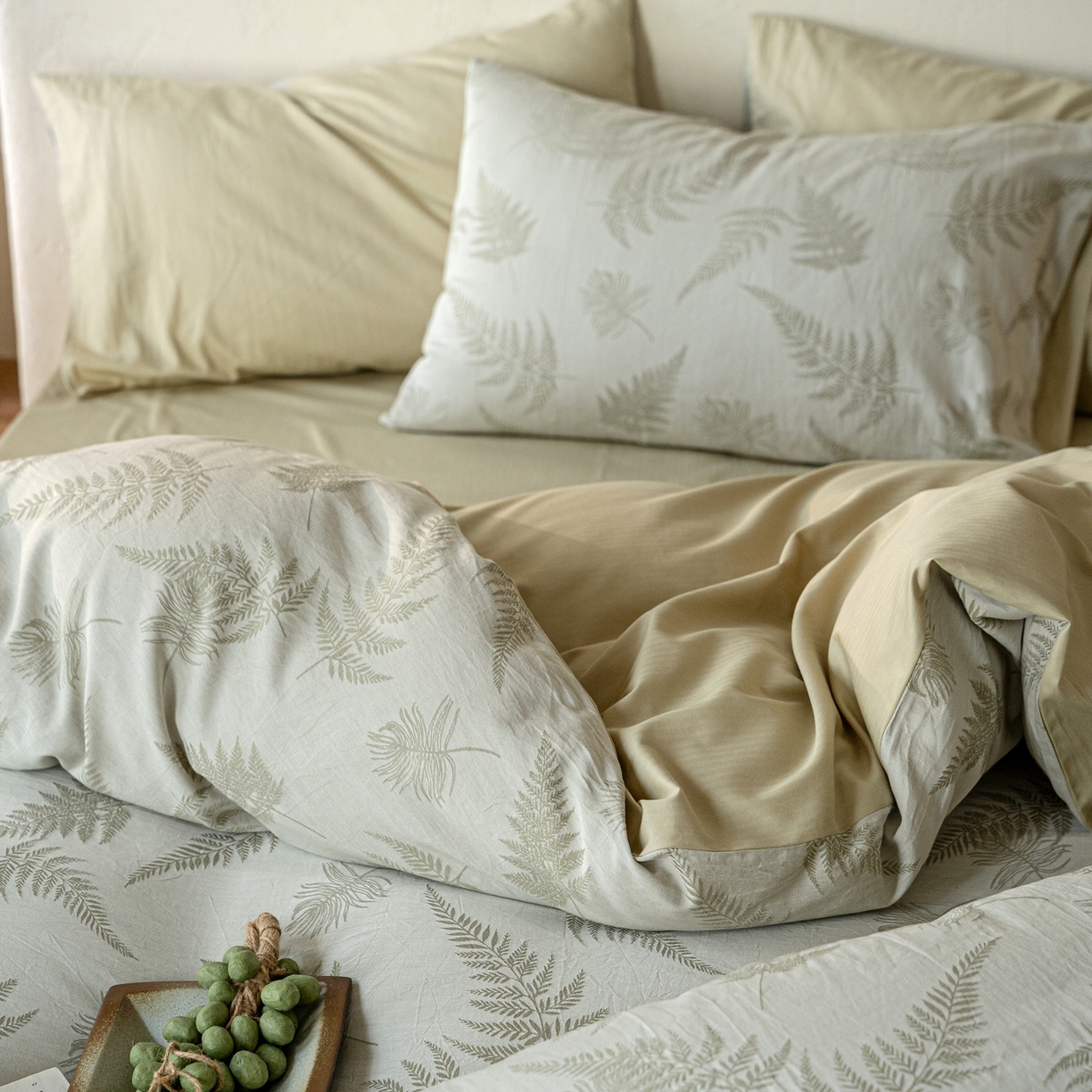 91家纺网 家纺一手货源 找家纺 时光里 2026新款全棉纯棉60支色织水洗提花四件套 枫锦