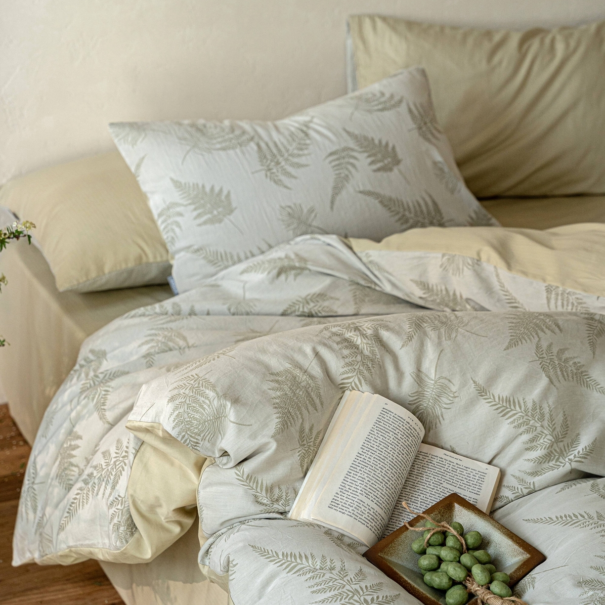 91家纺网 家纺一手货源 找家纺 时光里 2026新款全棉纯棉60支色织水洗提花四件套 枫锦