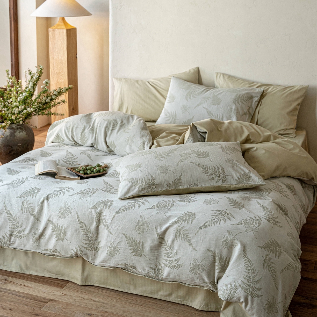 91家纺网 家纺一手货源 找家纺 时光里 2026新款全棉纯棉60支色织水洗提花四件套 枫锦