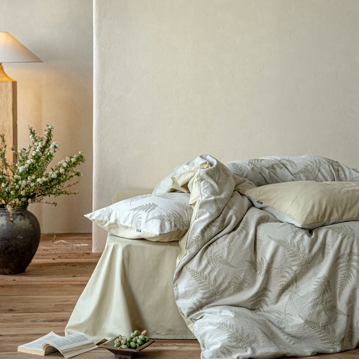 91家纺网 家纺一手货源 找家纺 时光里 2026新款全棉纯棉60支色织水洗提花四件套 枫锦