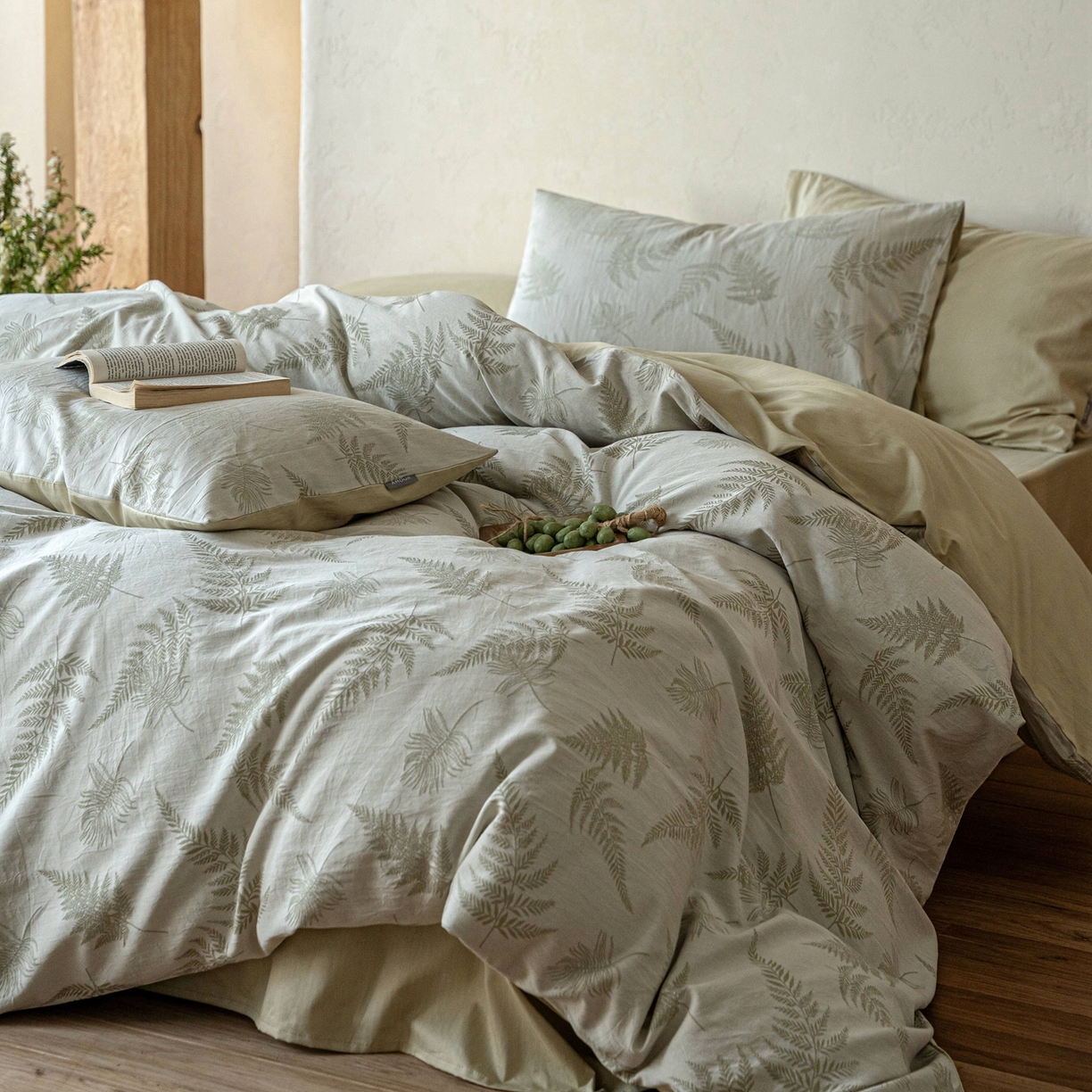 91家纺网 家纺一手货源 找家纺 时光里 2026新款全棉纯棉60支色织水洗提花四件套 枫锦