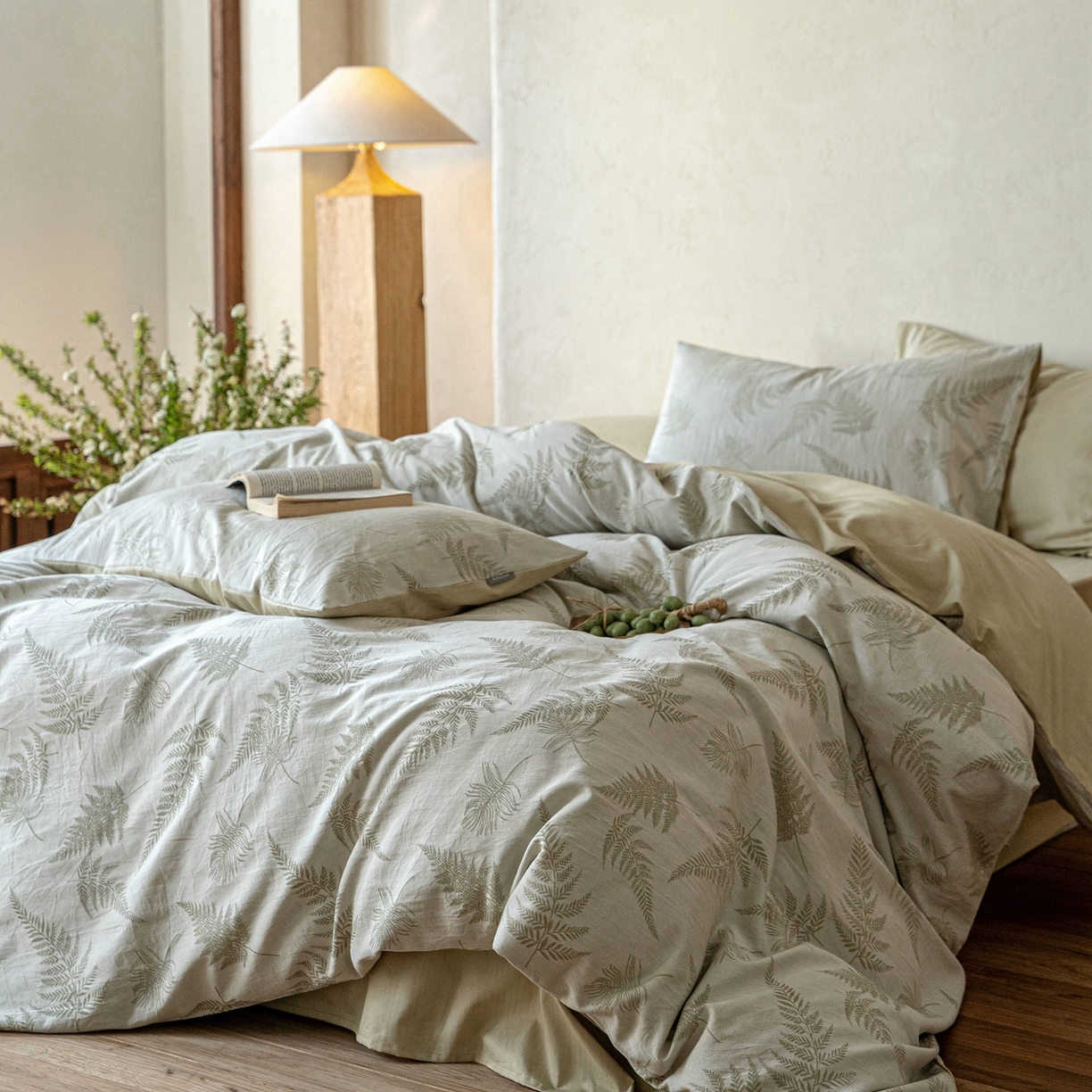 91家纺网 家纺一手货源 找家纺 时光里 2026新款全棉纯棉60支色织水洗提花四件套 枫锦