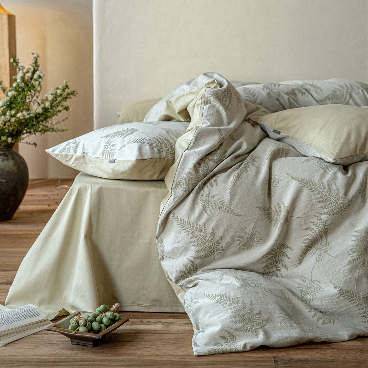 91家纺网 家纺一手货源 找家纺 时光里 2026新款全棉纯棉60支色织水洗提花四件套 枫锦