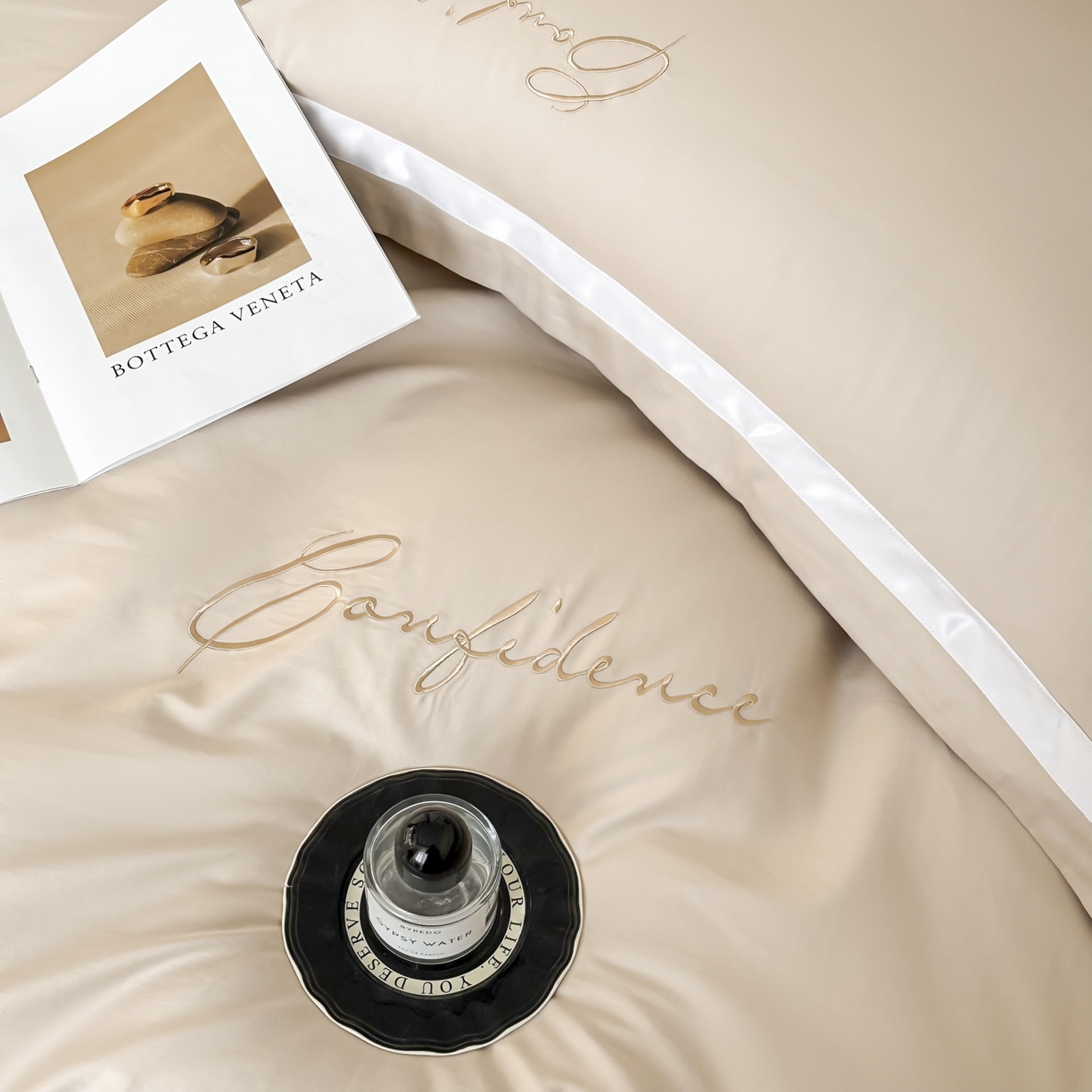 91家纺网 家纺一手货源 找家纺 新方向 【控价 提供买家秀】2026新款刺绣50s双股全棉贡缎长绒棉四件套-自信(控价 标准328元 加大348元) 自信-香槟