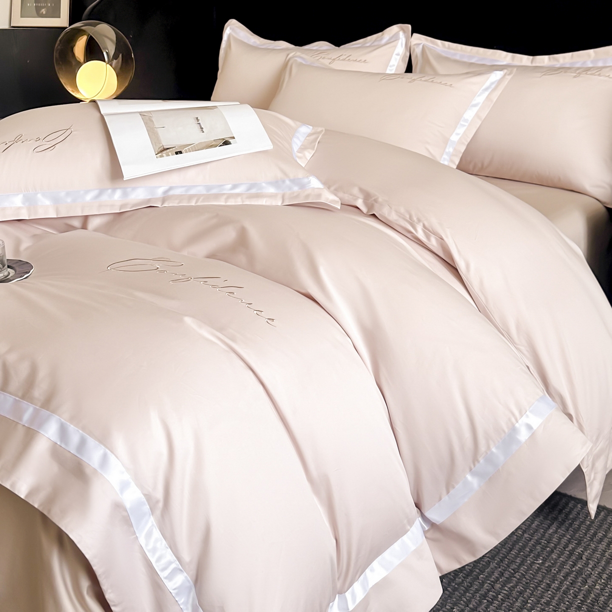 91家纺网 家纺一手货源 找家纺 （总）新方向 【控价 提供买家秀】2026新款刺绣50s双股全棉贡缎长绒棉四件套-自信(控价 标准328元 加大348元)