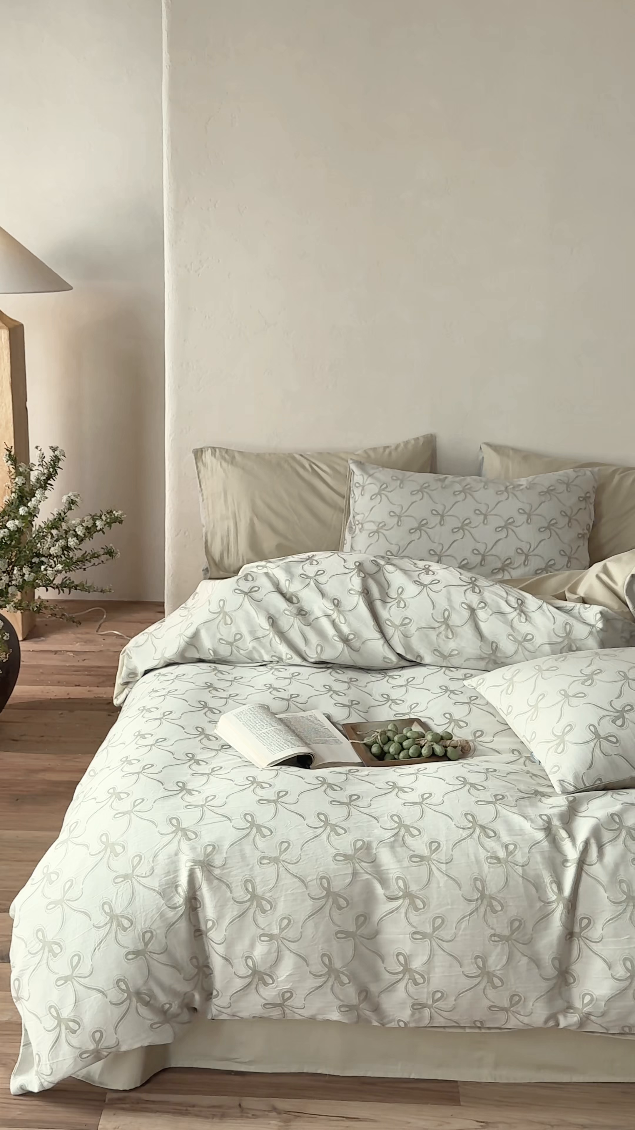 91家纺网 家纺一手货源 找家纺 时光里 2026新款全棉纯棉60支色织水洗提花四件套 蝴蝶结--艾绿