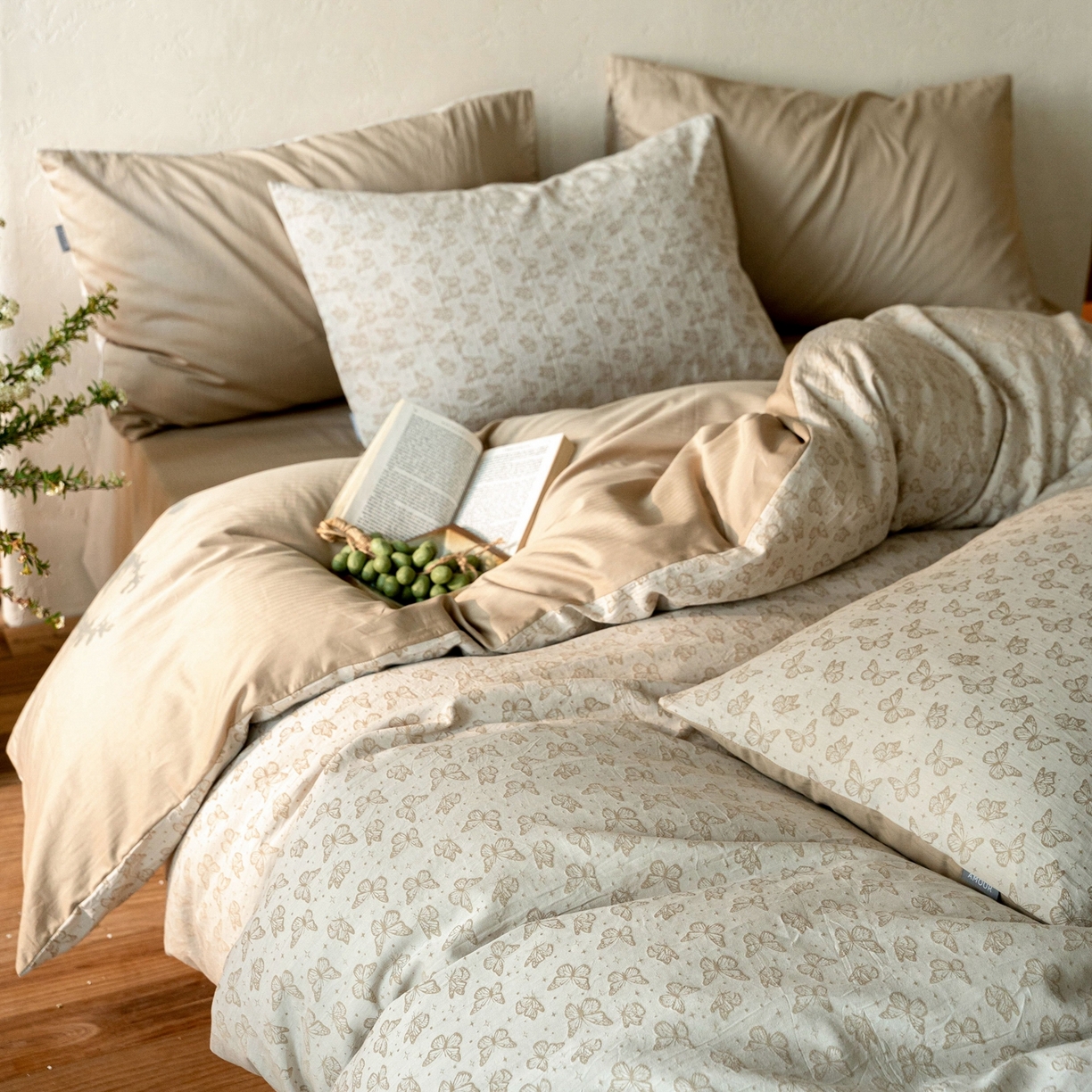 时光里 2026新款全棉纯棉60支色织水洗提花四件套 花蝴翎