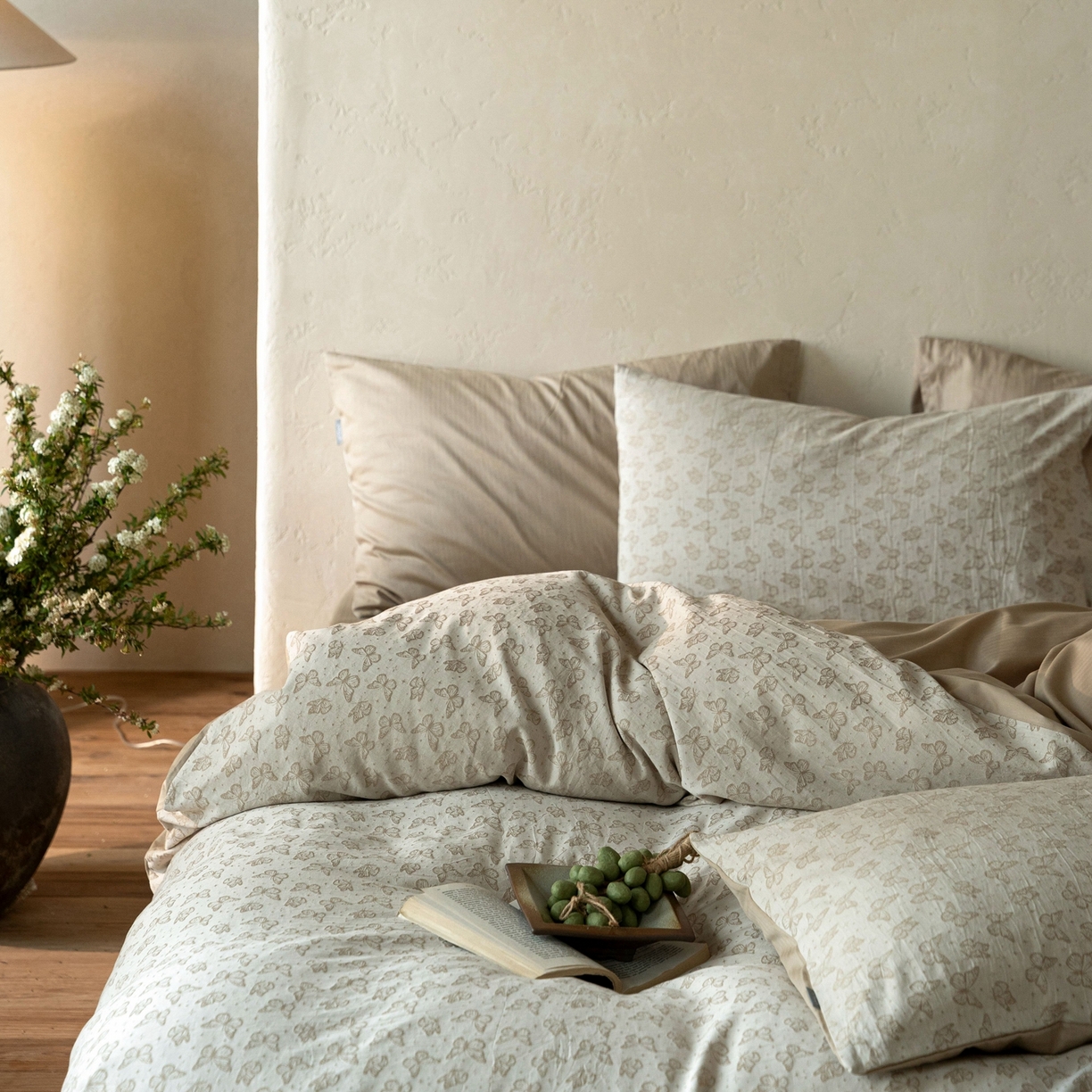 91家纺网 家纺一手货源 找家纺 时光里 2026新款全棉纯棉60支色织水洗提花四件套 花蝴翎