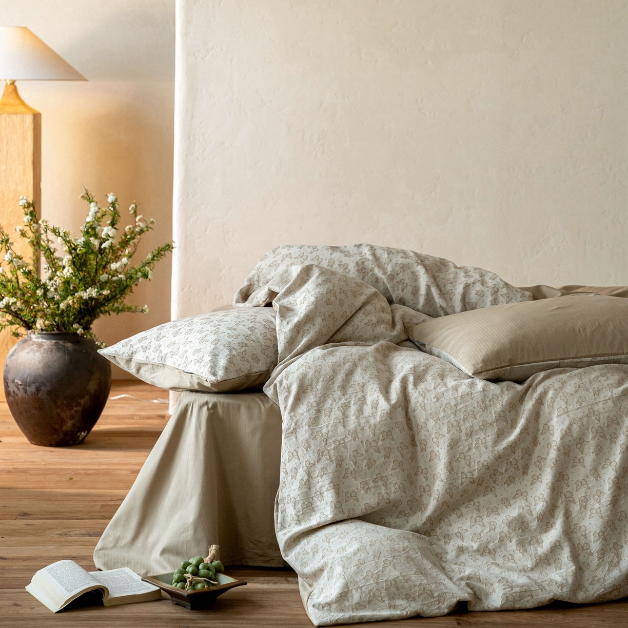 91家纺网 家纺一手货源 找家纺 时光里 2026新款全棉纯棉60支色织水洗提花四件套 花蝴翎