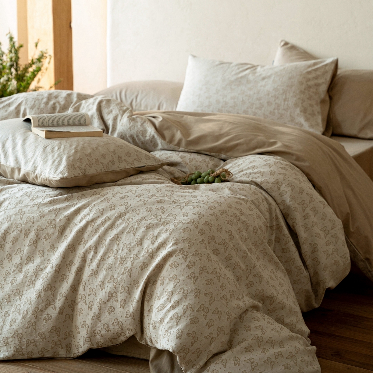 91家纺网 家纺一手货源 找家纺 时光里 2026新款全棉纯棉60支色织水洗提花四件套 花蝴翎