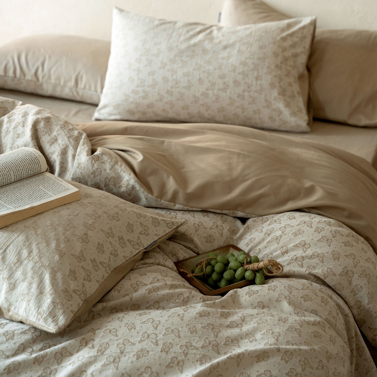 91家纺网 家纺一手货源 找家纺 时光里 2026新款全棉纯棉60支色织水洗提花四件套 花蝴翎