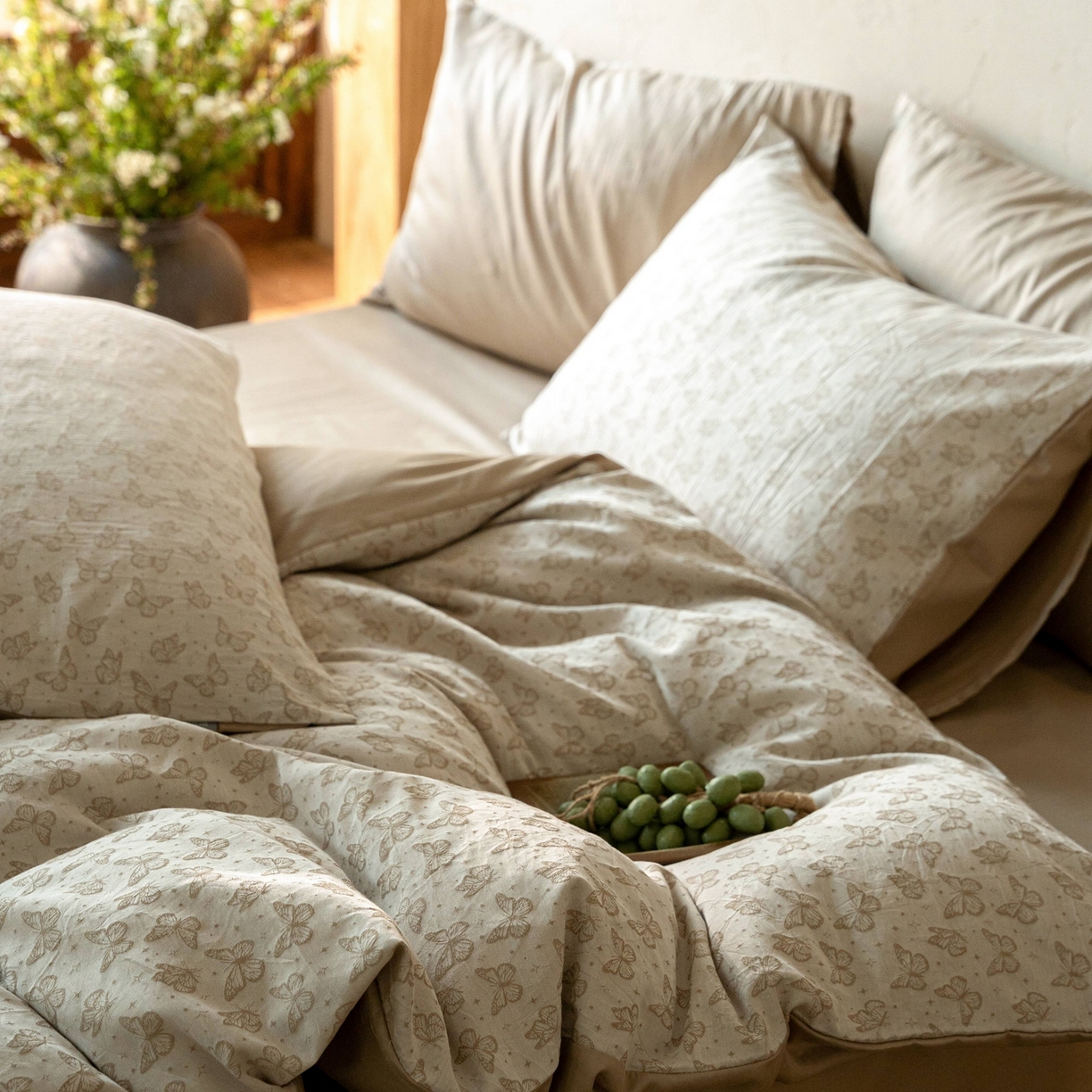 91家纺网 家纺一手货源 找家纺 时光里 2026新款全棉纯棉60支色织水洗提花四件套 花蝴翎