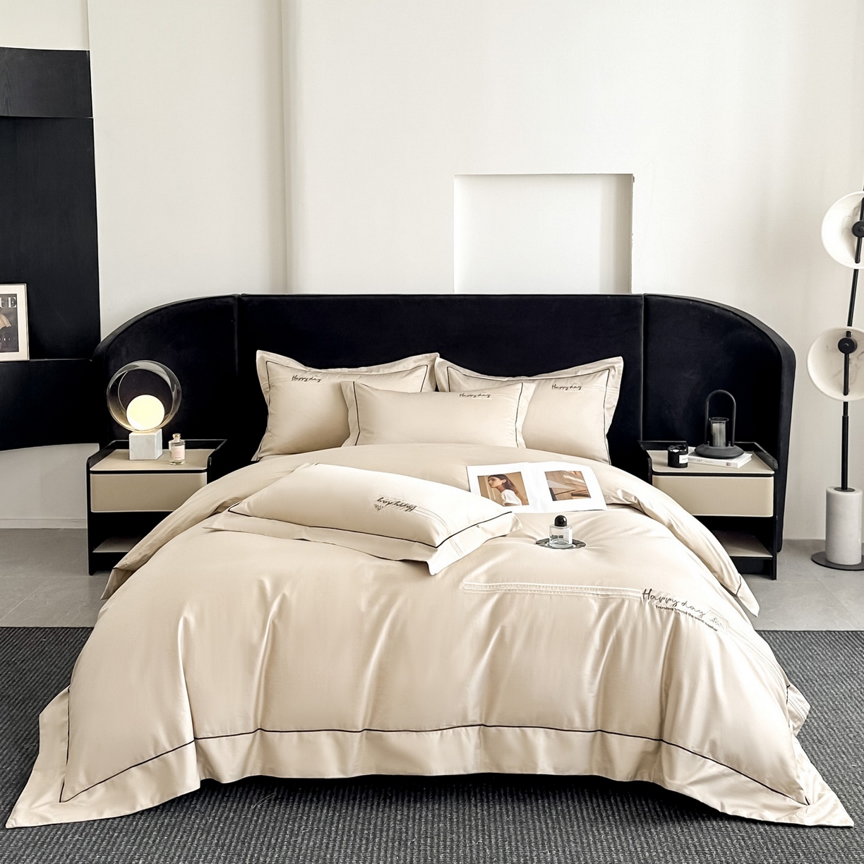 新方向 【控价 提供买家秀】2026新款 刺绣50s双股全棉贡缎长绒棉四件套-亚瑟(控价 标准328元 加大348元) 亚瑟-香槟