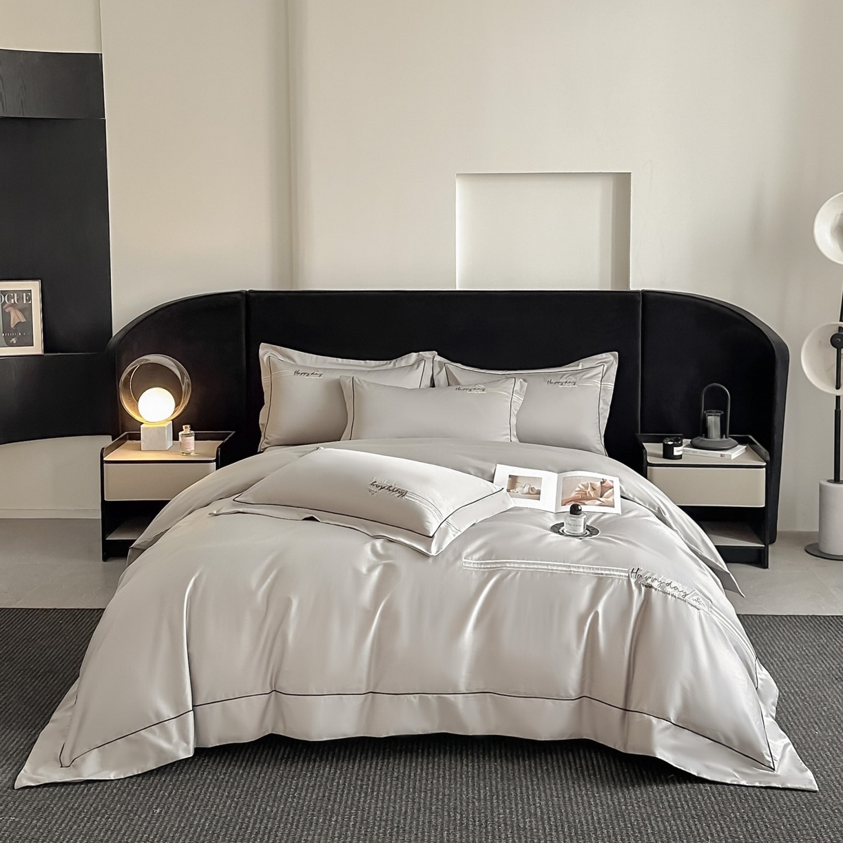 新方向 【控价 提供买家秀】2026新款 刺绣50s双股全棉贡缎长绒棉四件套-亚瑟(控价 标准328元 加大348元) 亚瑟-爵士灰