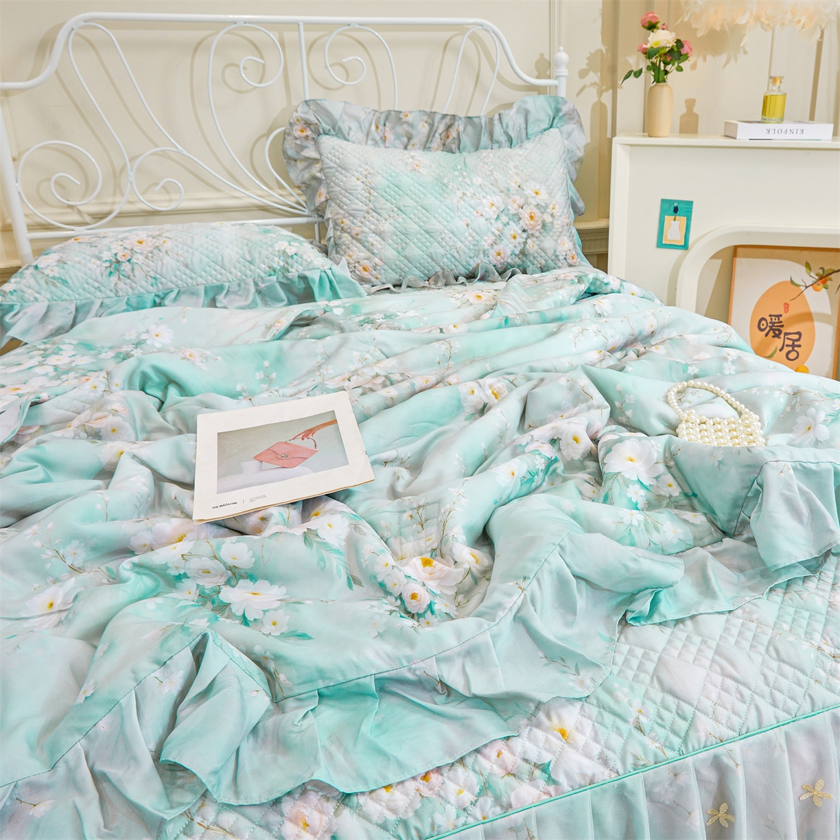 91家纺网 家纺一手货源 找家纺 （总）宜凡家纺 2026新款莱赛尔天丝印花床裙夏被四件套