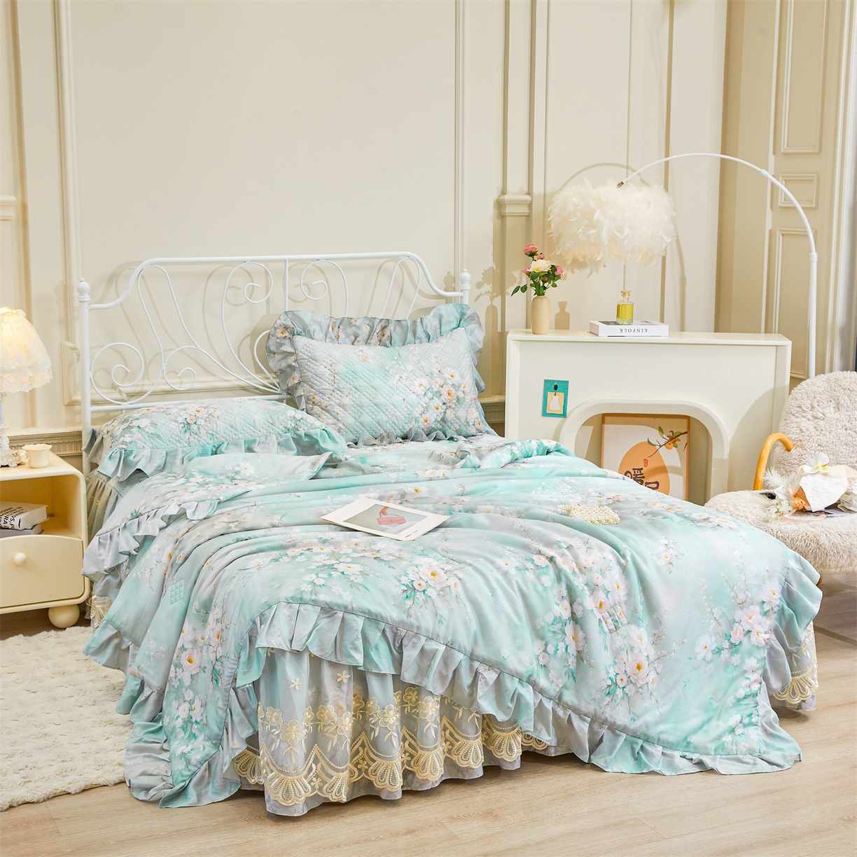 91家纺网 家纺一手货源 找家纺 （总）宜凡家纺 2026新款莱赛尔天丝印花床裙夏被四件套