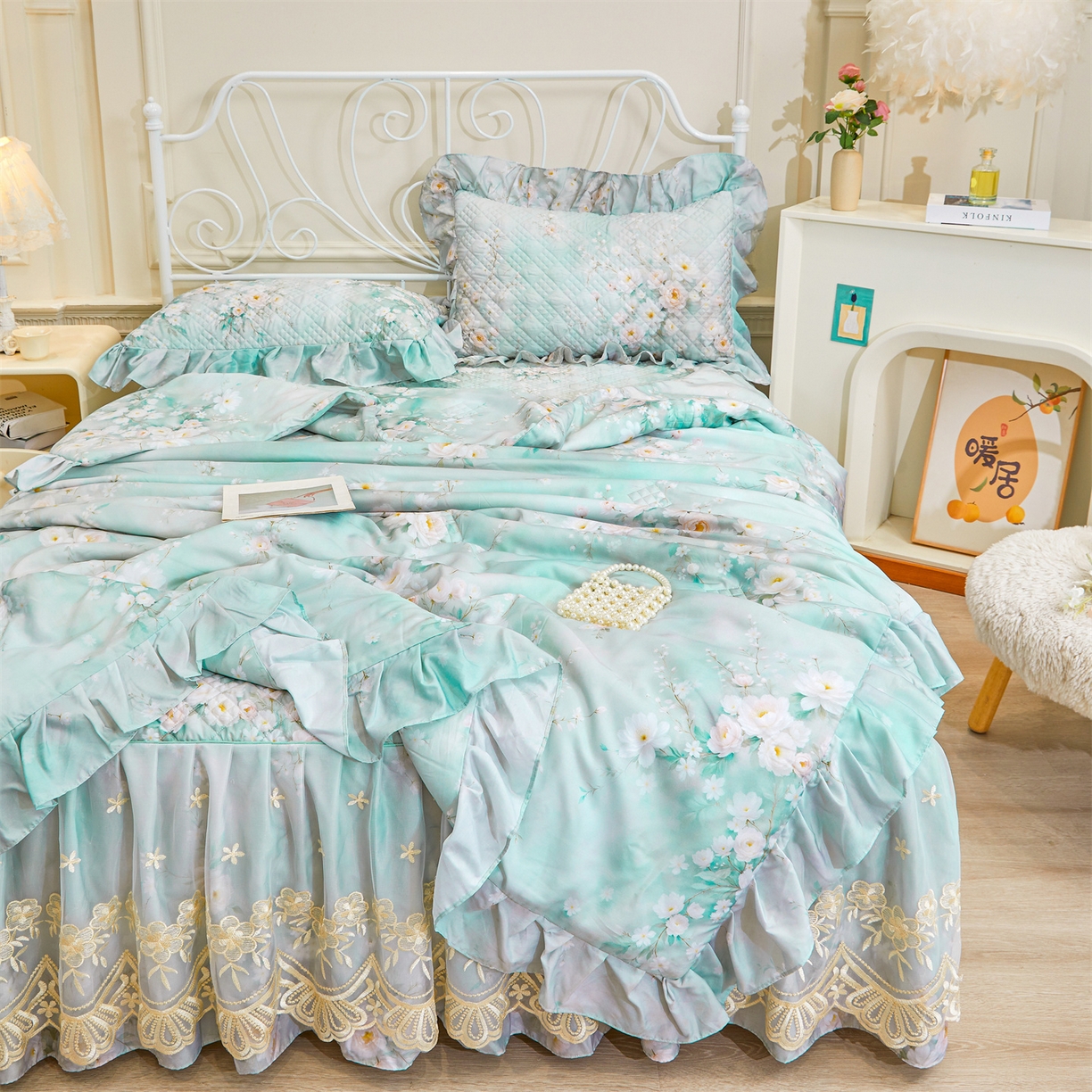 91家纺网 家纺一手货源 找家纺 （总）宜凡家纺 2026新款莱赛尔天丝印花床裙夏被四件套