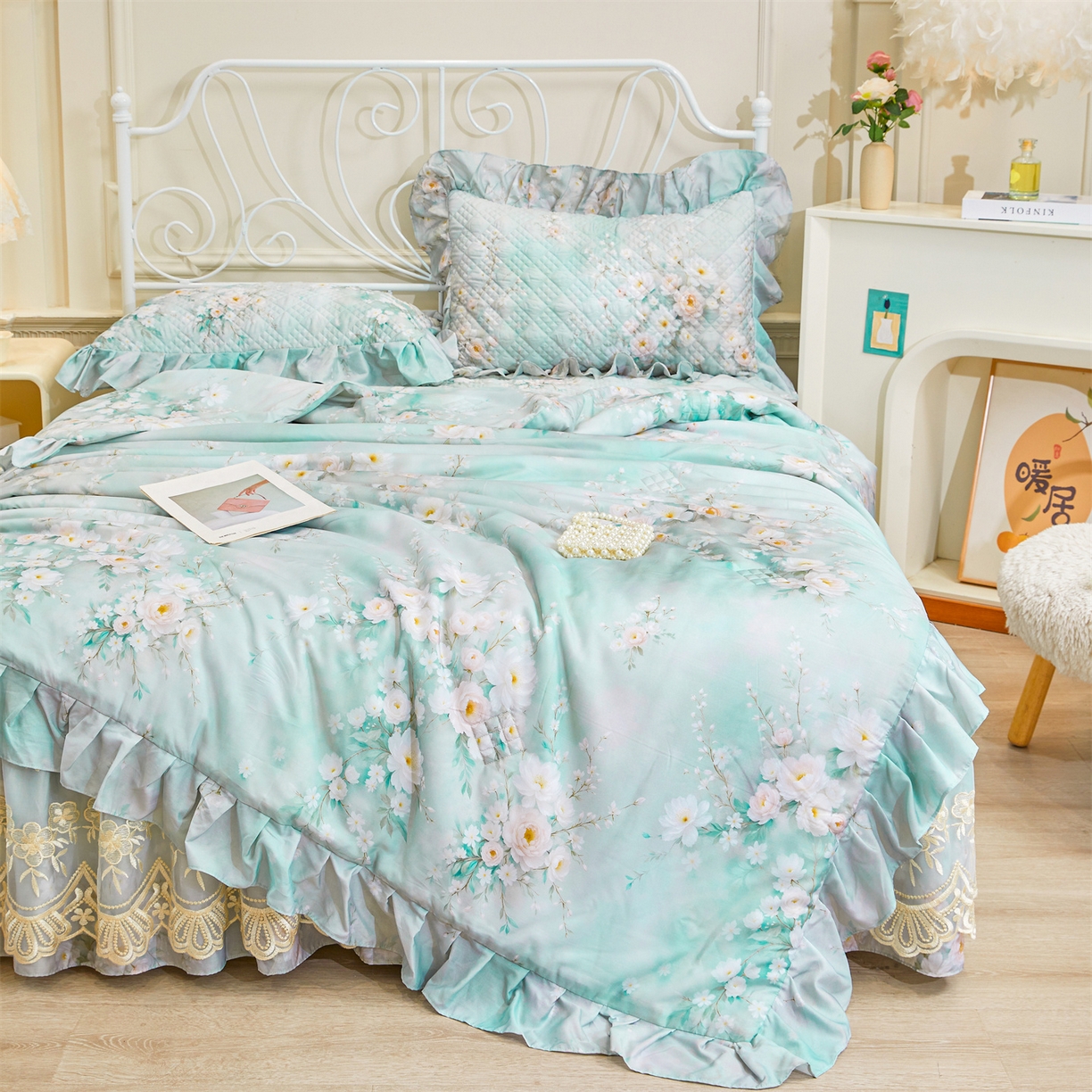 91家纺网 家纺一手货源 找家纺 （总）宜凡家纺 2026新款莱赛尔天丝印花床裙夏被四件套