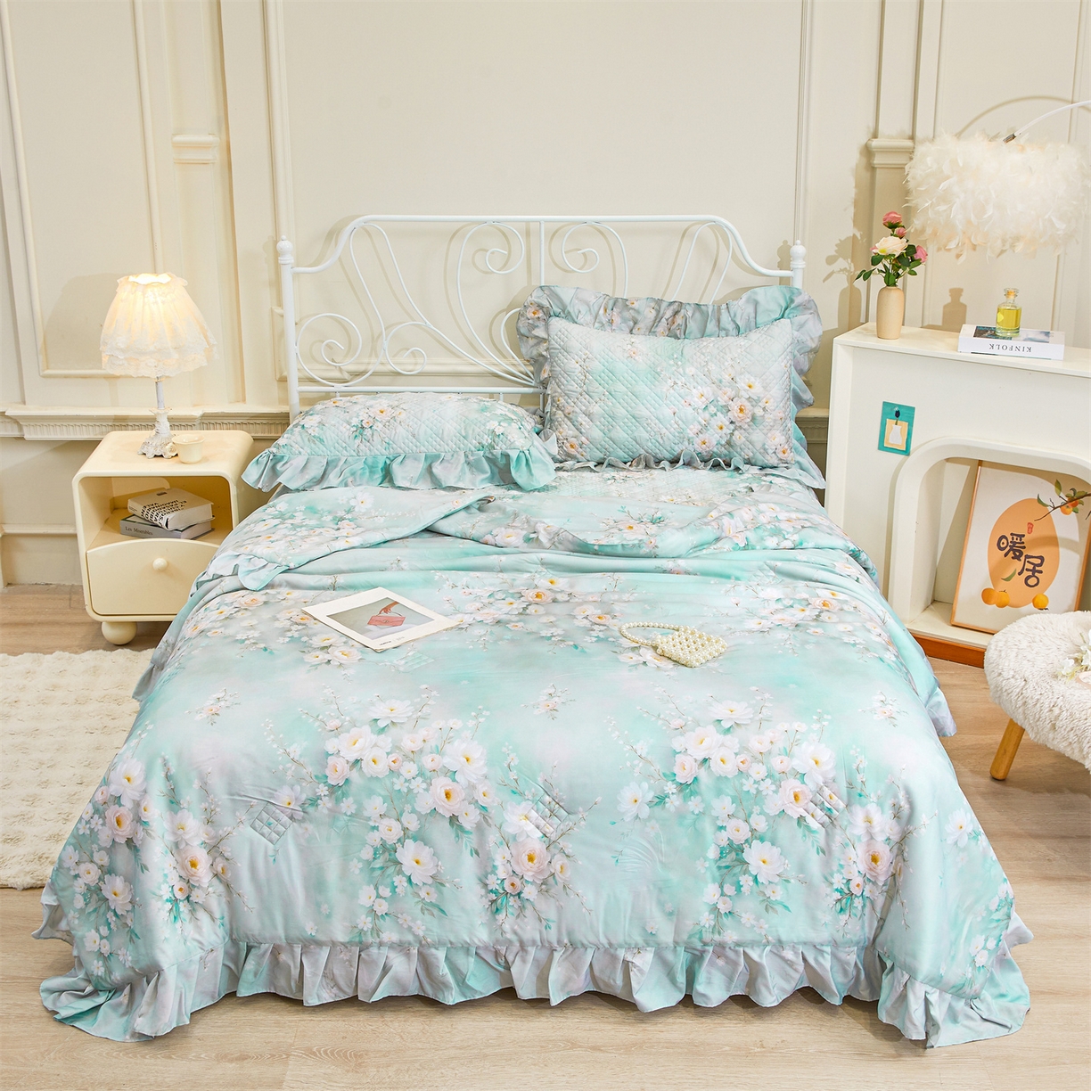 91家纺网 家纺一手货源 找家纺 （总）宜凡家纺 2026新款莱赛尔天丝印花床裙夏被四件套